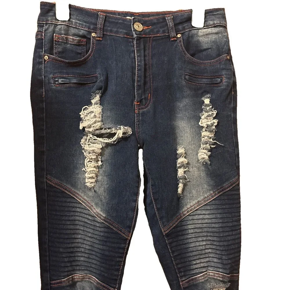 Juniors American Quality Denim Medium Wash Distressed Skinny Jeans Size 13